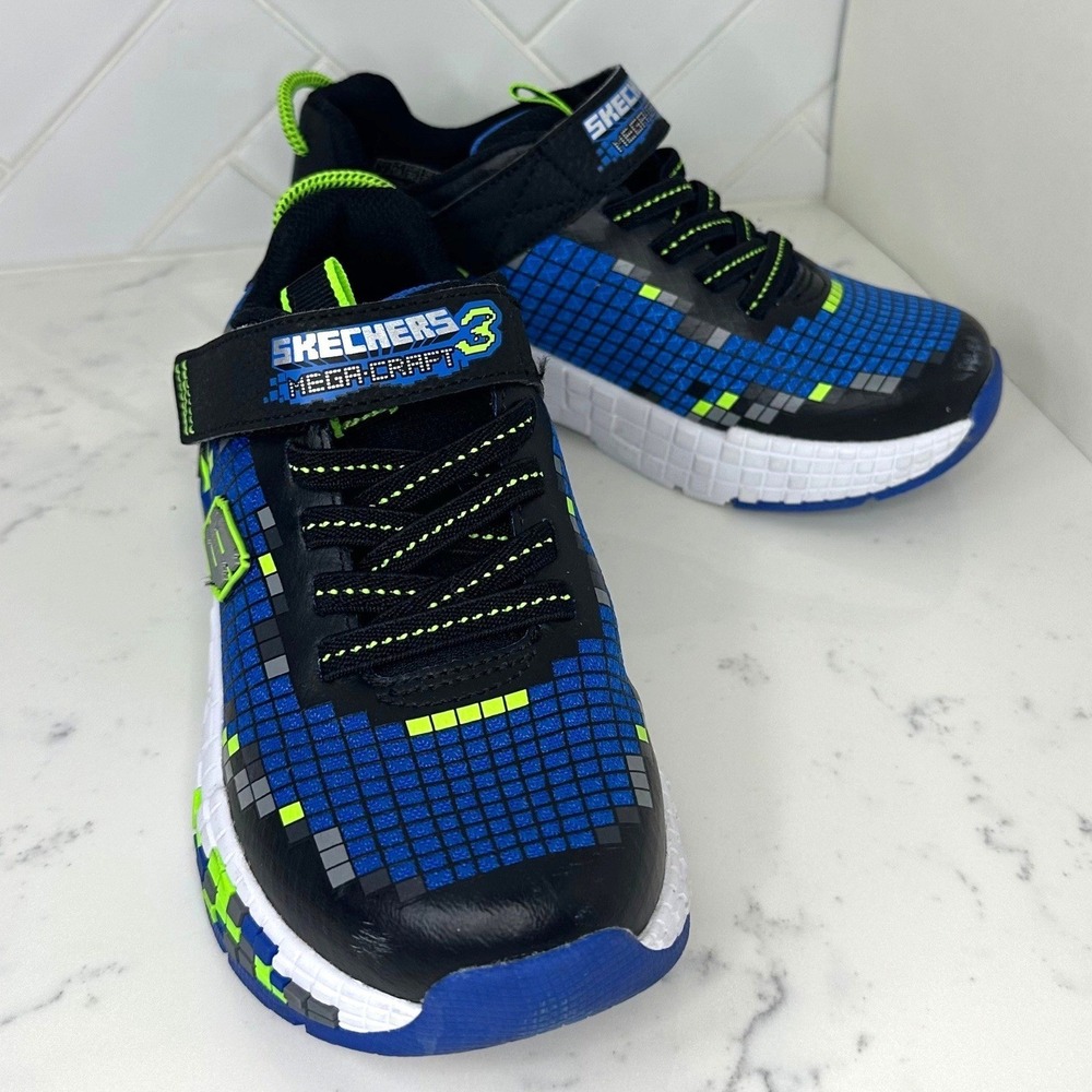 Skechers Mega-Craft 3.0 Kids Blue Black Lime‎ Pixel Gamer Sneakers Size 1